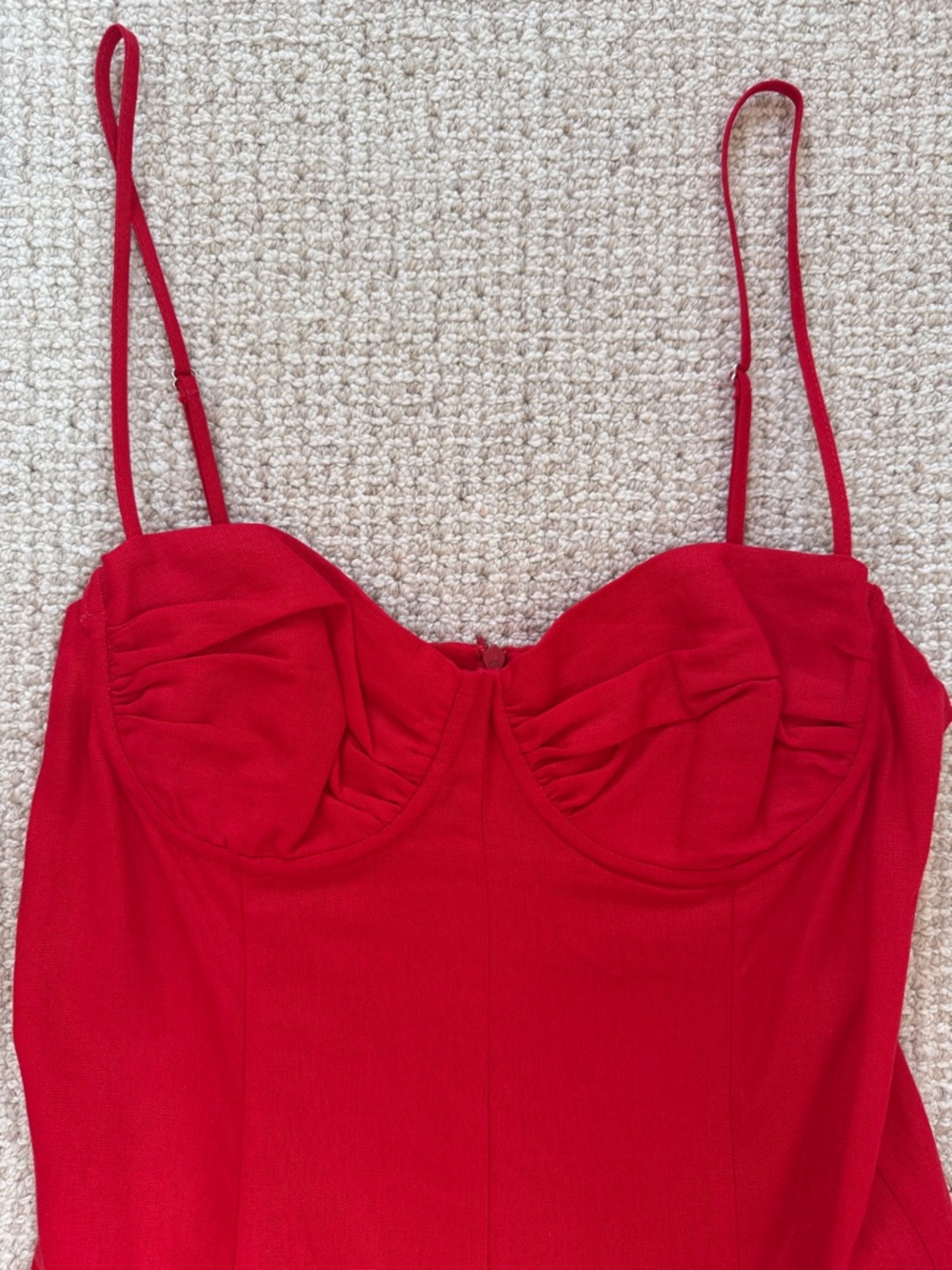 Red Zara Spaghetti Strap Linen Blend Midi Dress - NWOT Size M - Picture 4 of 10